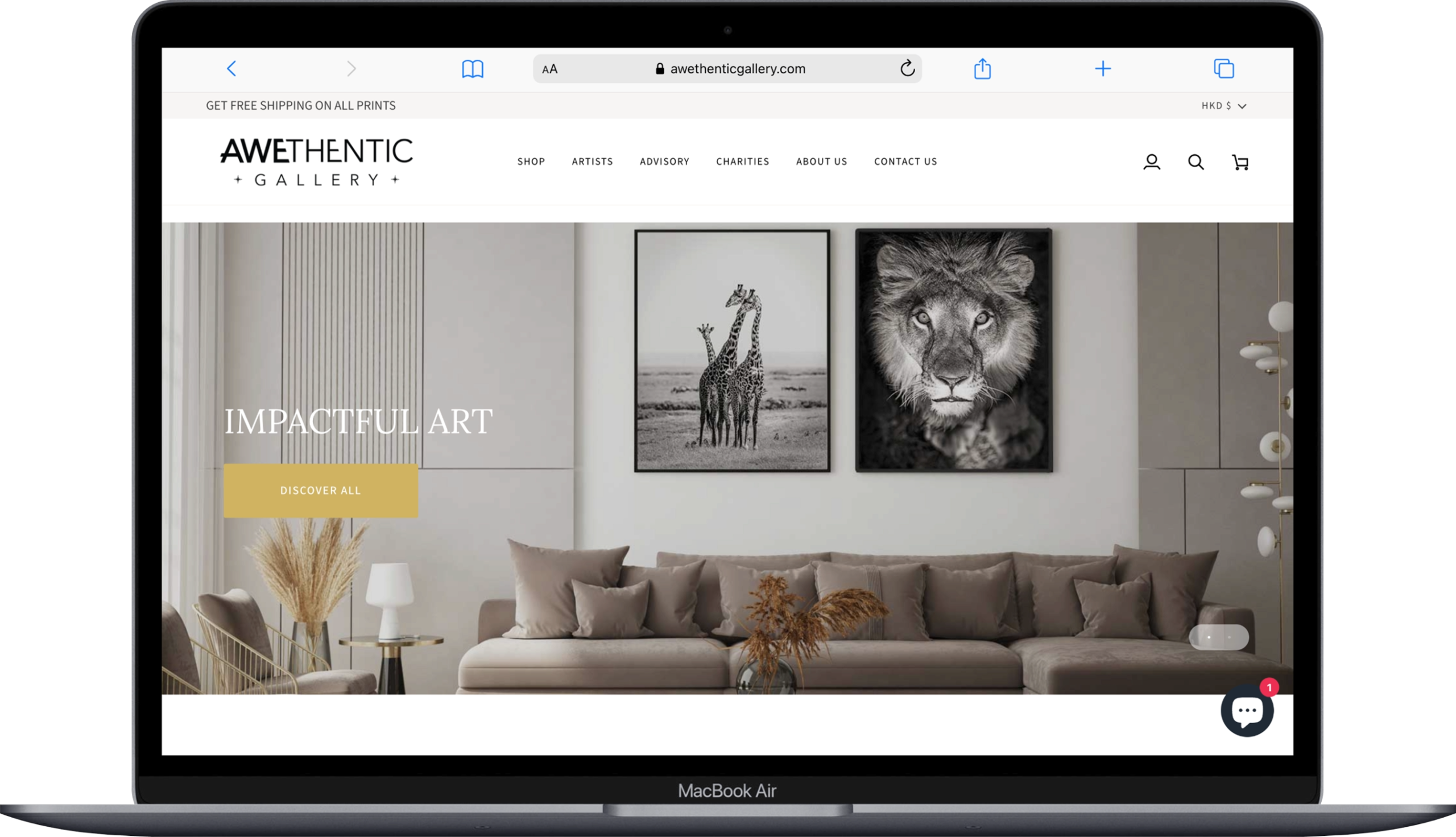 Awethentic Gallery Shopify website designed by Saumya